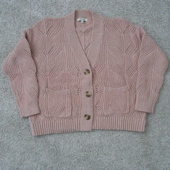 Madewell Cotton Knit Pink Cardigan Sweater V Neck Button Up Women’s Size Small - Picture 12 of 13